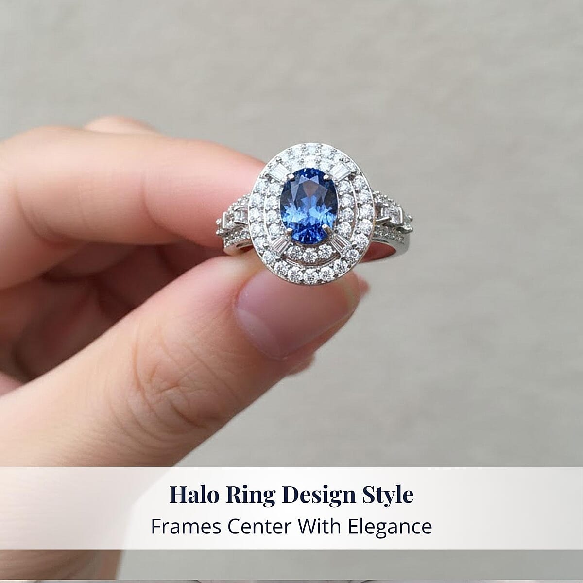 D'Joy Premium Ceylon Blue Sapphire and Moissanite 1.60 ctw Celestial Halo Ring in Rhodium Over Sterling Silver (Size 10.0) image number 4