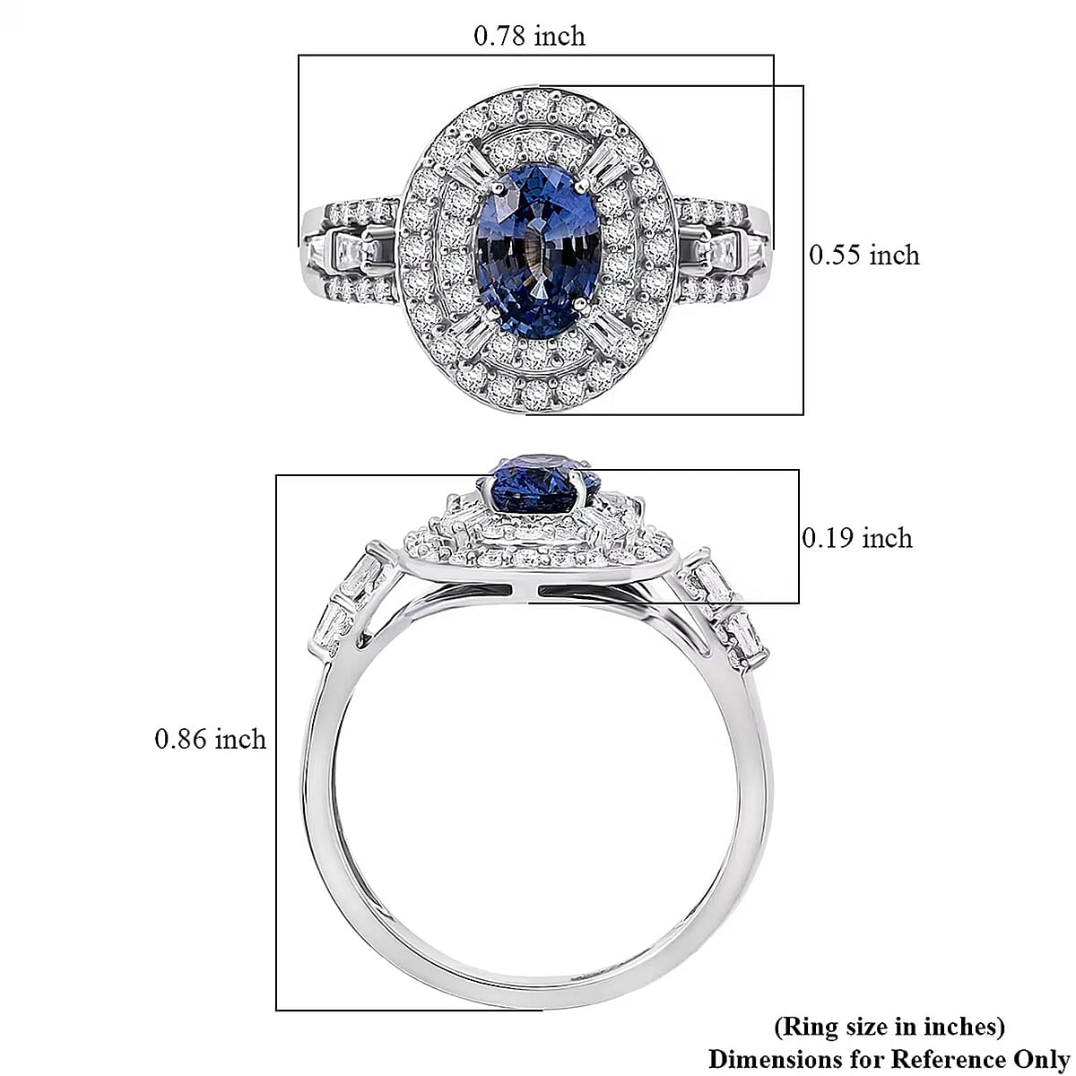 D'Joy Premium Ceylon Blue Sapphire and Moissanite 1.60 ctw Celestial Halo Ring in Rhodium Over Sterling Silver (Size 10.0) image number 5