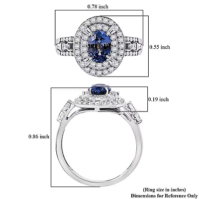 D'Joy Premium Ceylon Blue Sapphire and Moissanite 1.60 ctw Celestial Halo Ring in Rhodium Over Sterling Silver (Size 10.0)
