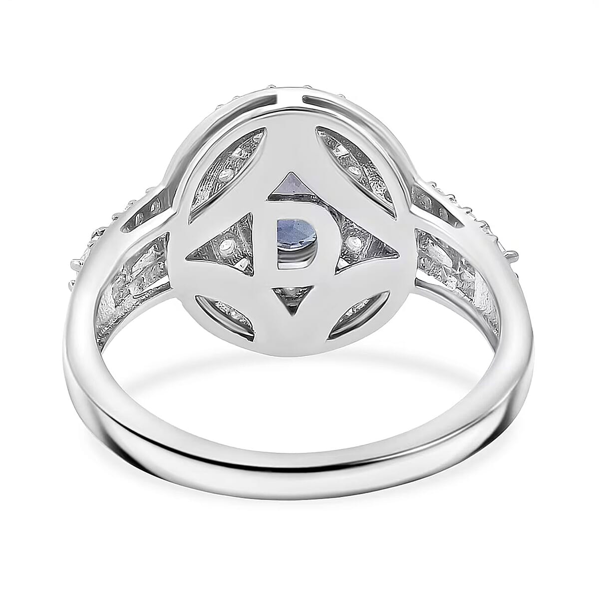 D'Joy Premium Ceylon Blue Sapphire and Moissanite 1.60 ctw Celestial Halo Ring in Rhodium Over Sterling Silver (Size 10.0) image number 6