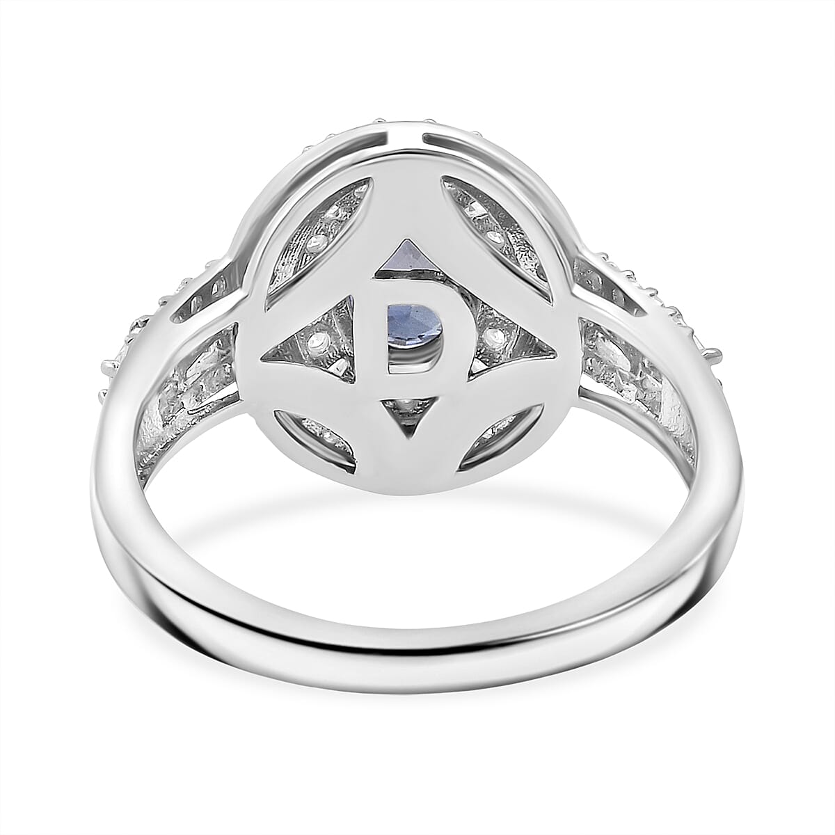 D'Joy Premium Ceylon Blue Sapphire and Moissanite 1.60 ctw Ring in Rhodium Over Sterling Silver (Size 7.0) image number 4
