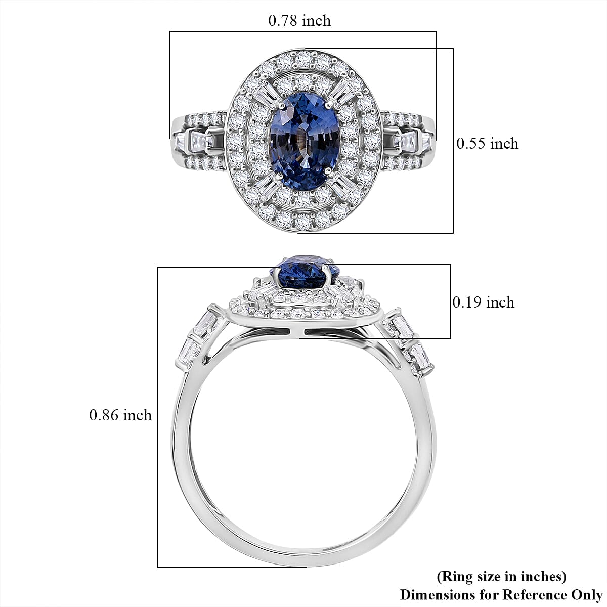 D'Joy Premium Ceylon Blue Sapphire and Moissanite 1.60 ctw Ring in Rhodium Over Sterling Silver (Size 7.0) image number 5