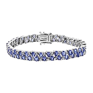 D'Joy Tanzanite and White Zircon 10.60 ctw Royal Cascade Bracelet in Rhodium Over Sterling Silver (6.50 In)