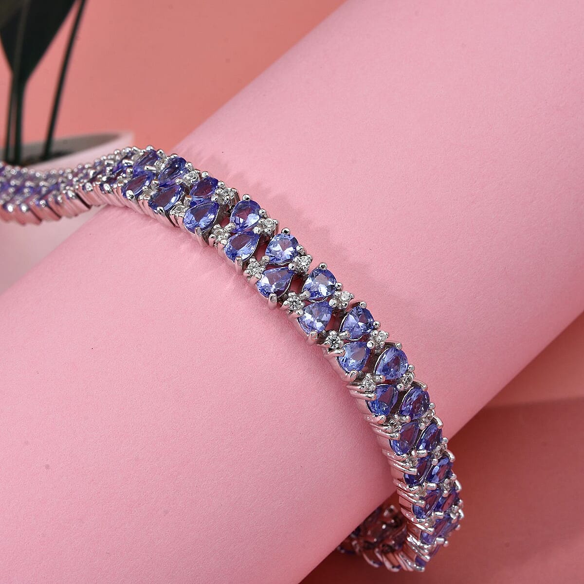 D'Joy Tanzanite, White Zircon Bracelet in Rhodium Over Sterling Silver (6.50 In) 10.60 ctw image number 1