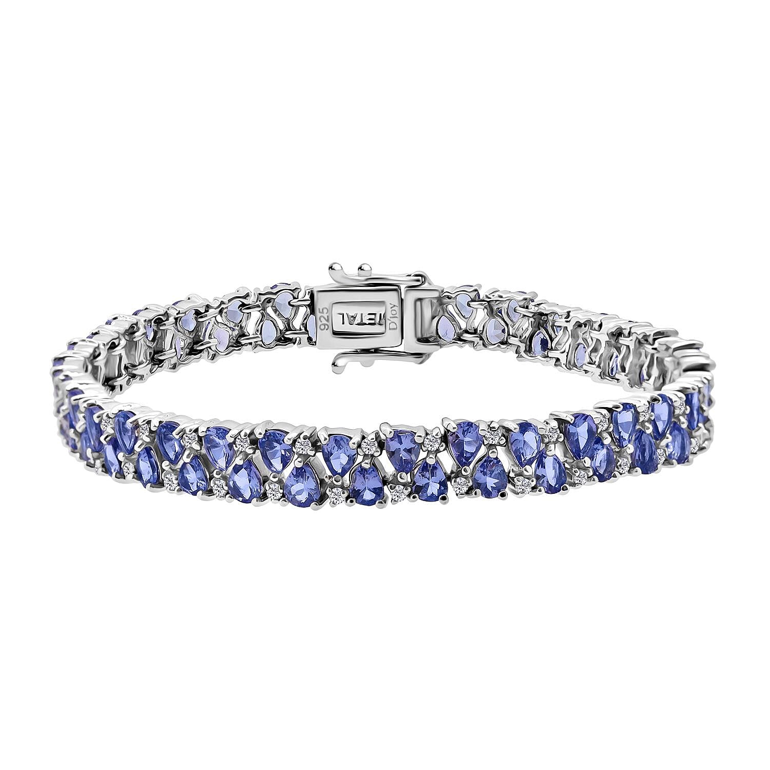 D'Joy Tanzanite and White Zircon 11.60 ctw Royal Cascade Bracelet in Rhodium Over Sterling Silver (7.25 In)