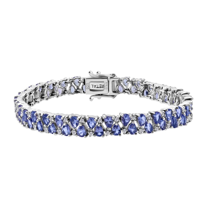 D'Joy Tanzanite and White Zircon 11.60 ctw Royal Cascade Bracelet in Rhodium Over Sterling Silver (7.25 In)