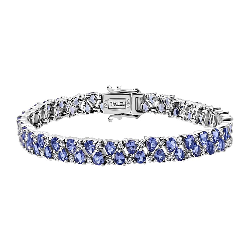 D'Joy Tanzanite and White Zircon 11.60 ctw Royal Cascade Bracelet in Rhodium Over Sterling Silver (7.25 In)