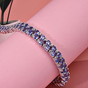 D'Joy Tanzanite and White Zircon 11.60 ctw Royal Cascade Bracelet in Rhodium Over Sterling Silver (7.25 In)