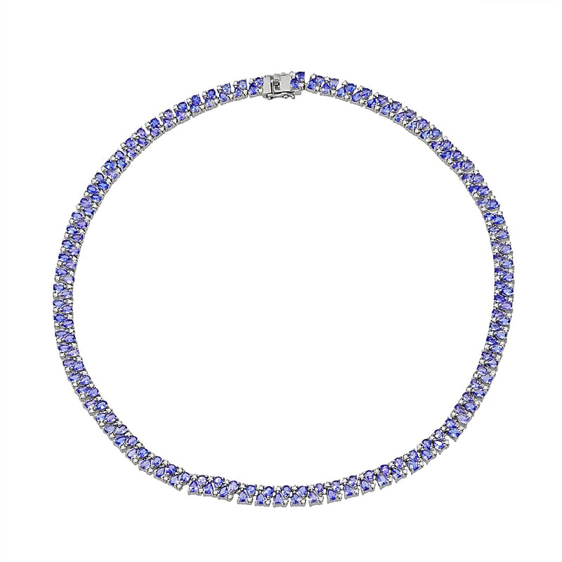 D'Joy Tanzanite and White Zircon 26.35 ctw Royal Cascade Necklace in Rhodium Over Sterling Silver 18 Inches
