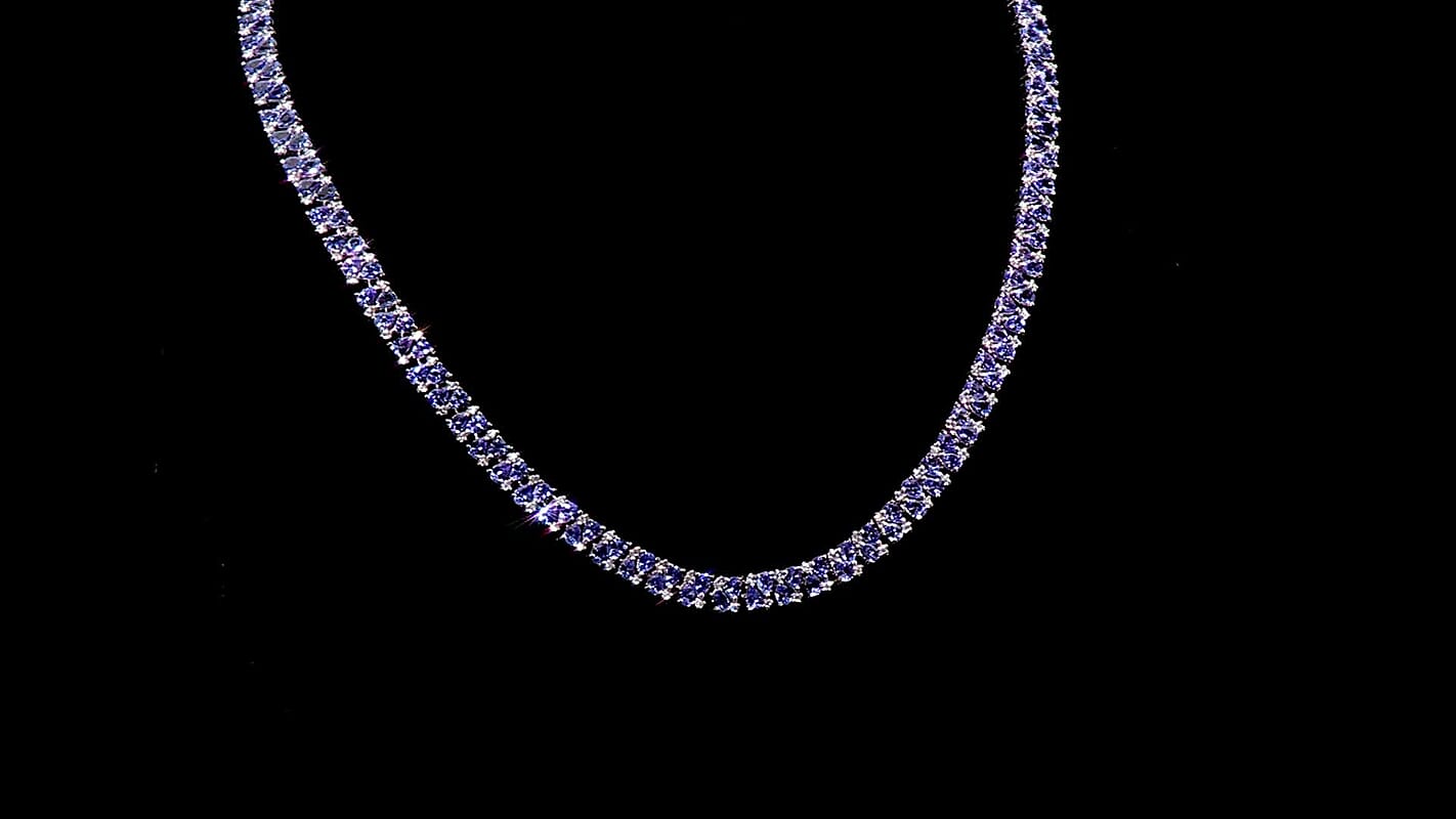 D'Joy Tanzanite and White Zircon 26.35 ctw Royal Cascade Necklace in Rhodium Over Sterling Silver 18 Inches