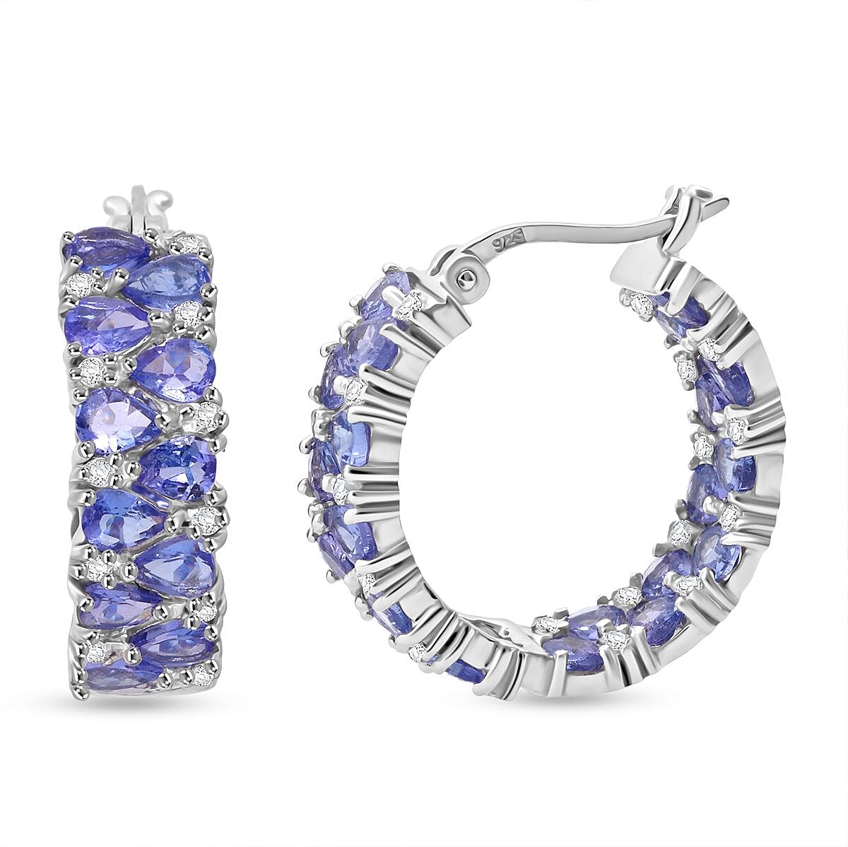 Doorbuster D'Joy Tanzanite and White Zircon 7.00 ctw Inside Out Hoop Earrings in Rhodium Over Sterling Silver image number 0