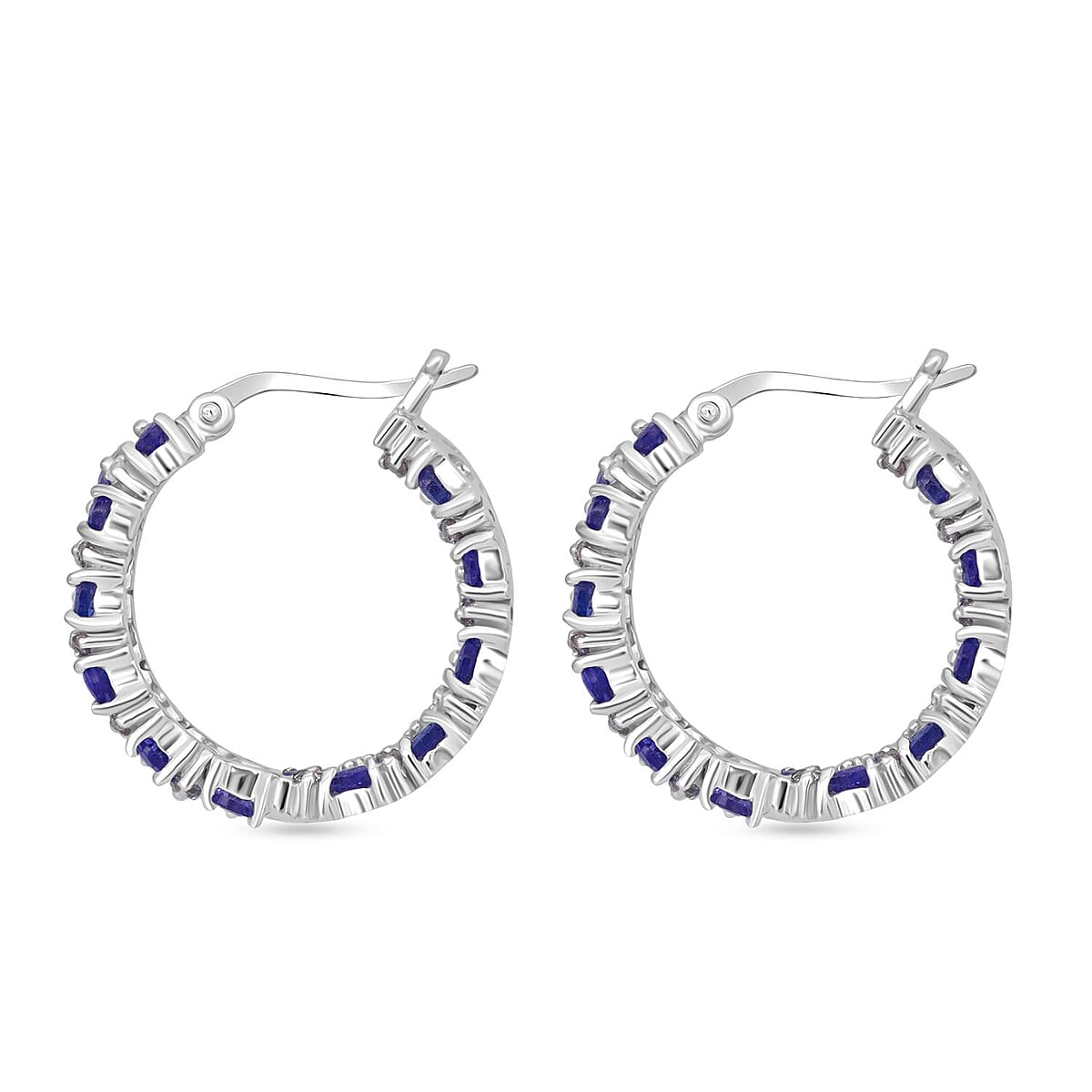 Doorbuster D'Joy Tanzanite and White Zircon 7.00 ctw Inside Out Hoop Earrings in Rhodium Over Sterling Silver image number 3
