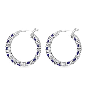 D'Joy Tanzanite and White Zircon 7.00 ctw Royal Cascade Hoop Earrings in Rhodium Over Sterling Silver