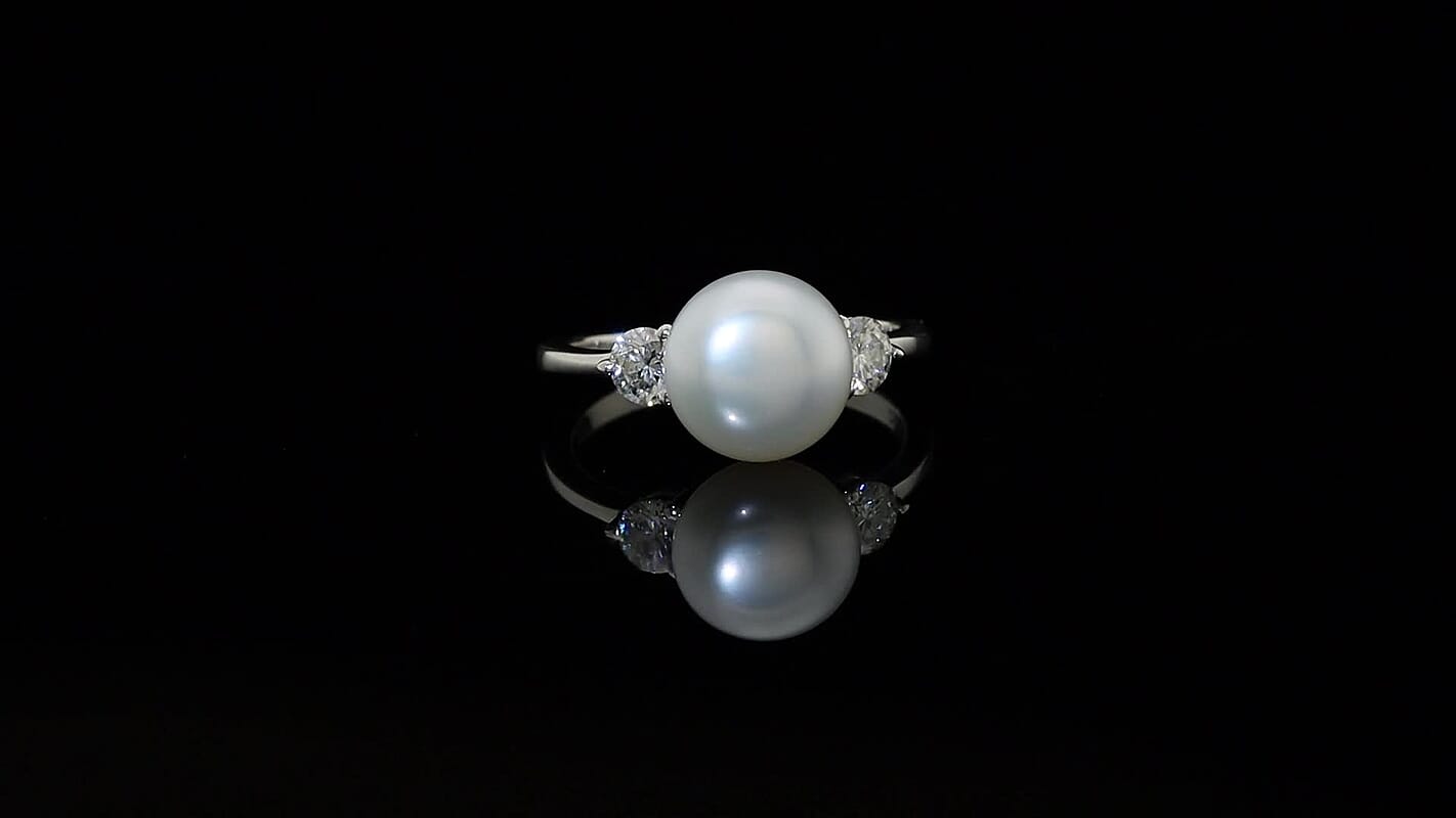 D'Joy Freshwater Pearl and Moissanite 0.50 ctw Ring in Rhodium Over Sterling Silver