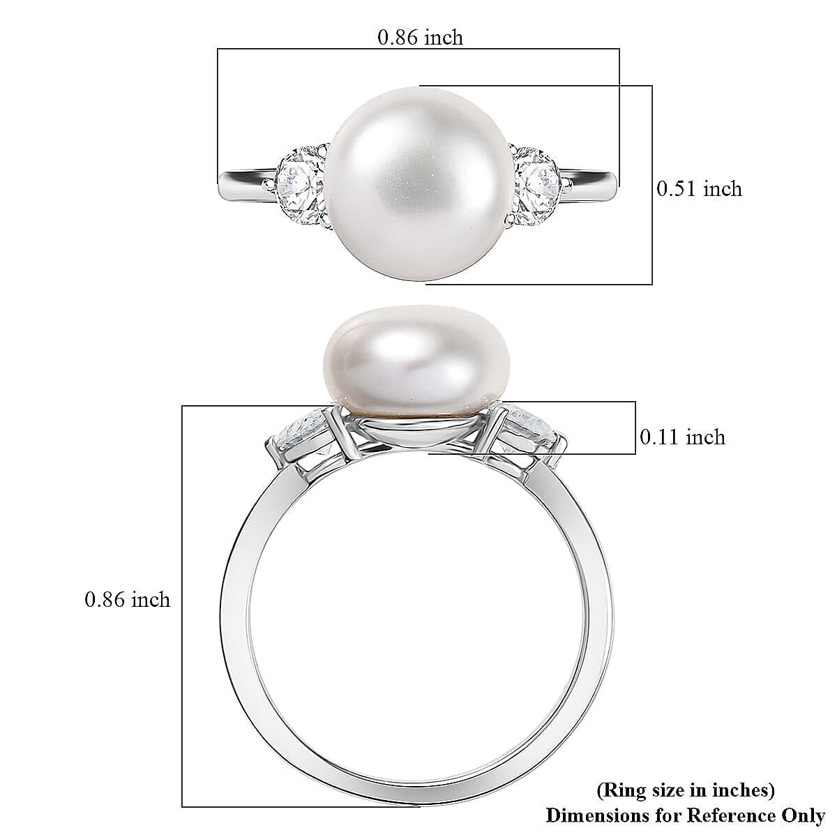 D'Joy Freshwater Pearl, Moissanite Ring in Rhodium Over Sterling Silver 0.50 ctw (Size 10.0)