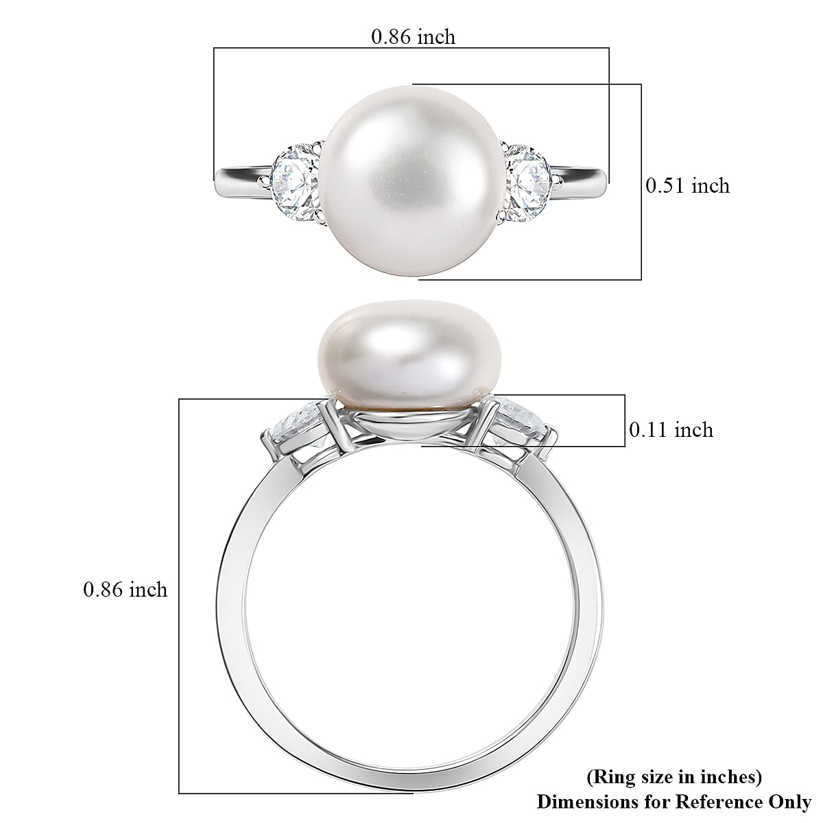 D'Joy Freshwater Pearl and Moissanite 0.50 ctw Ring in Rhodium Over Sterling Silver (Size 10.0) image number 5