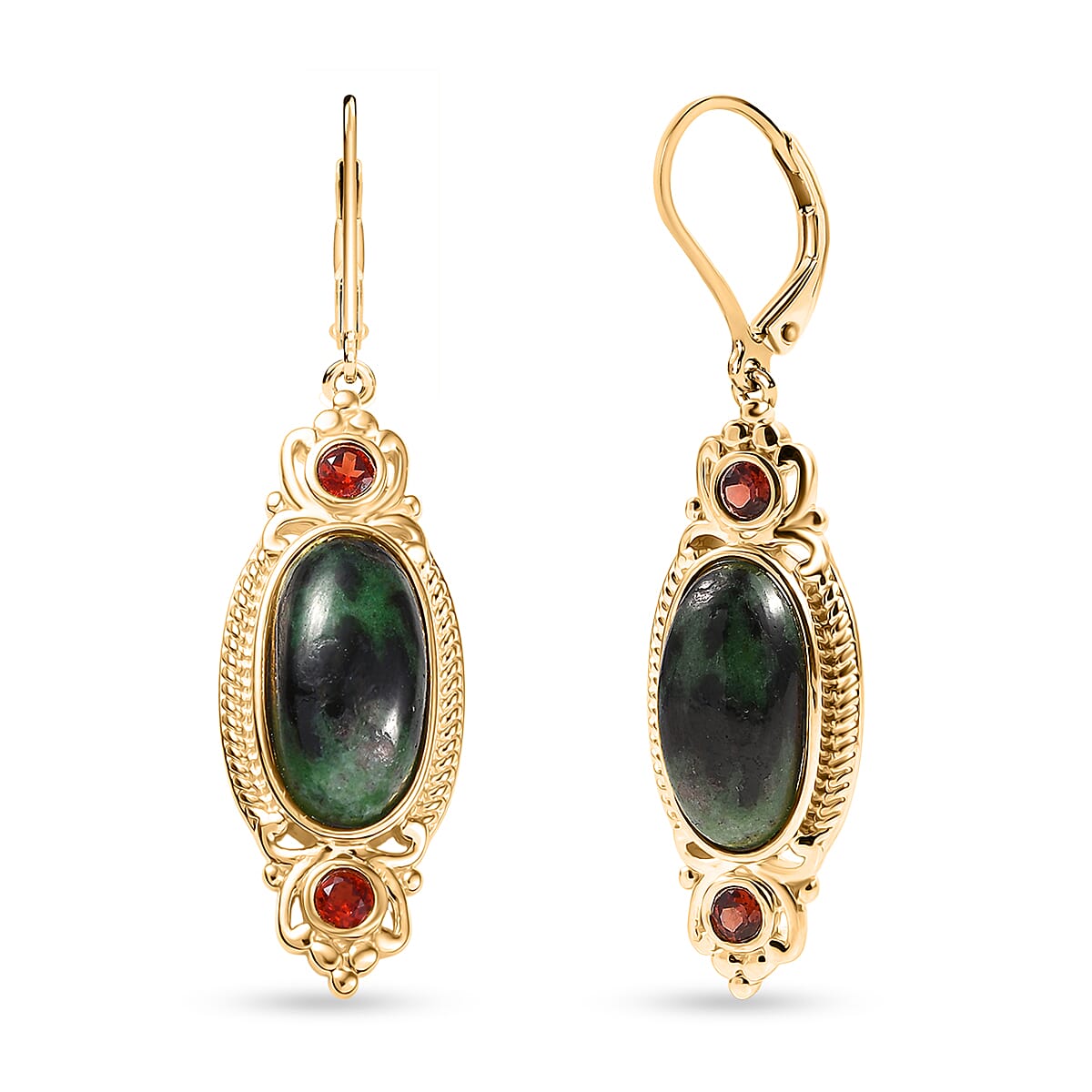 EverTrue Ruby Zoisite and Mozambique Garnet 13.20 ctw Earrings in 18K YG Plated 