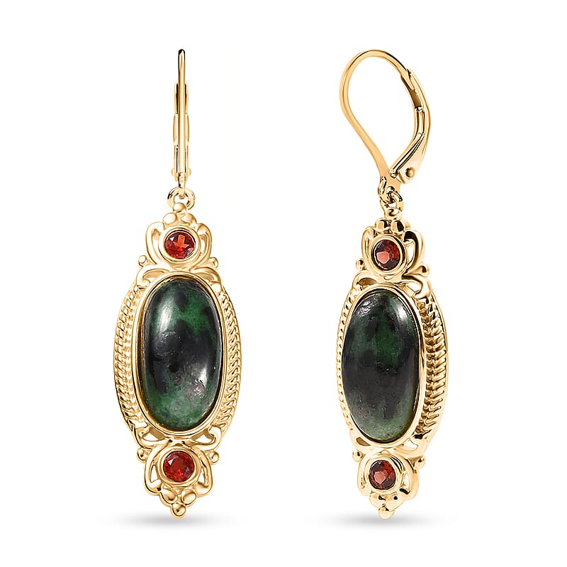 EverTrue Ruby Zoisite and Mozambique Garnet 13.20 ctw Earrings in 18K YG Plated 