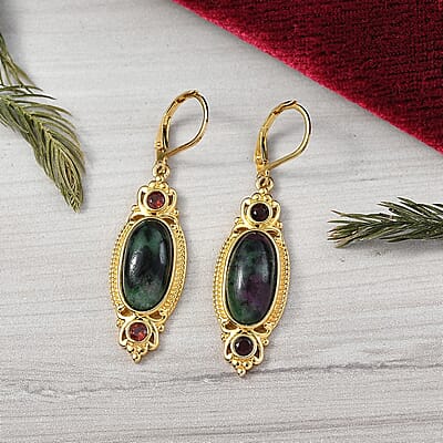 EverTrue Ruby Zoisite and Mozambique Garnet 13.20 ctw Earrings in 18K YG Plated 