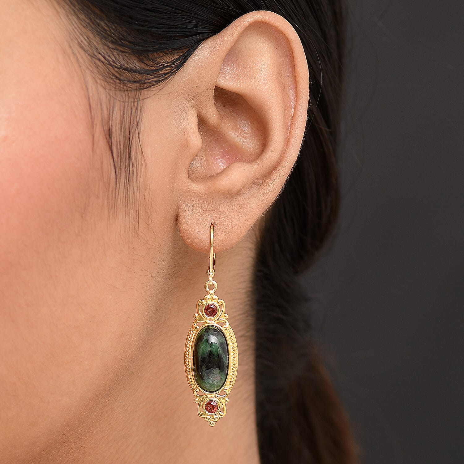 EverTrue Ruby Zoisite and Mozambique Garnet 13.20 ctw Earrings in 18K YG Plated 