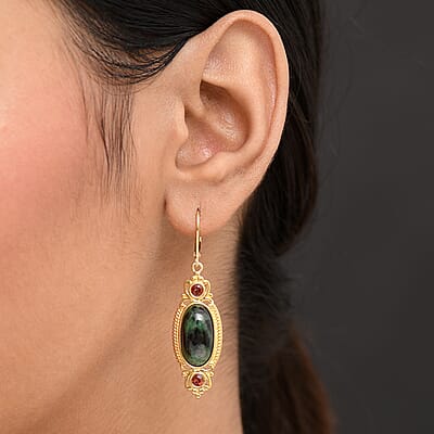 EverTrue Ruby Zoisite and Mozambique Garnet 13.20 ctw Earrings in 18K YG Plated 