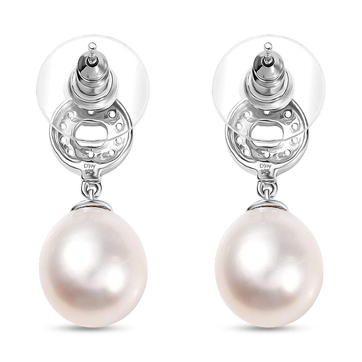 D'Joy Freshwater Pearl and White Zircon 0.50 ctw Earrings in Rhodium Over Sterling Silver