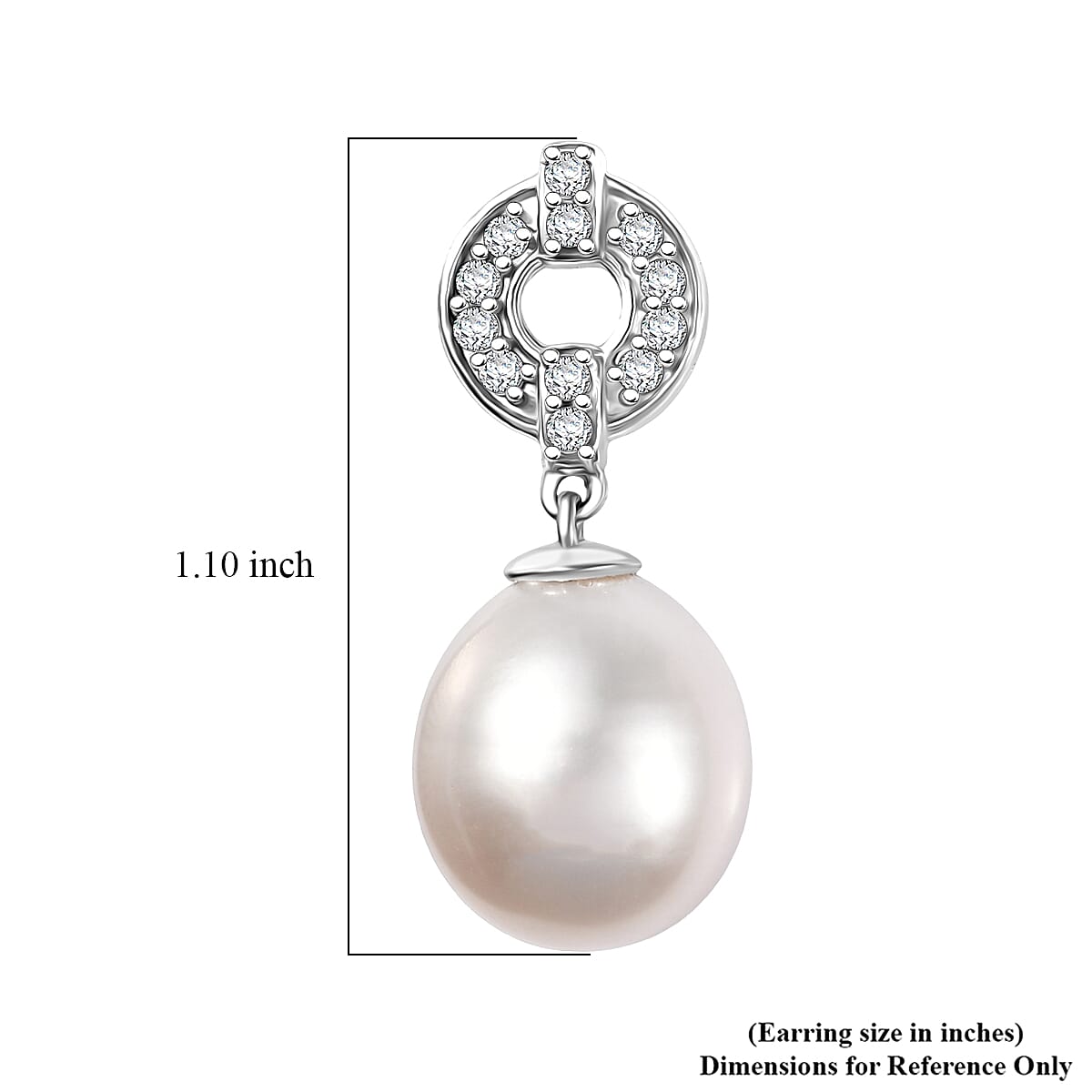 D'Joy Freshwater Pearl and White Zircon 0.50 ctw Earrings in Rhodium Over Sterling Silver