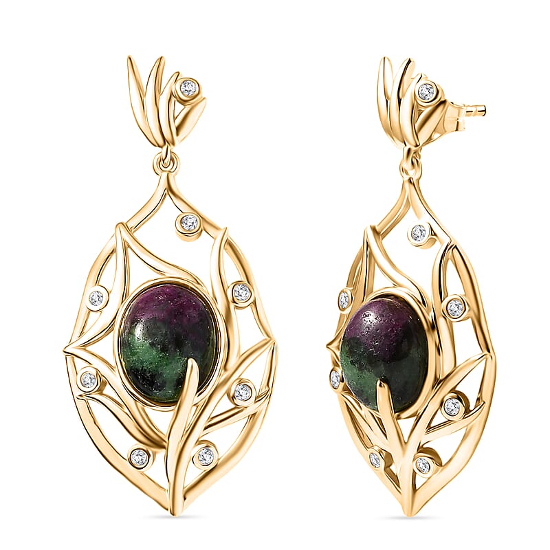 EverTrue Ruby Zoisite and White Zircon 10.65 ctw Earrings in 18K YG Plated