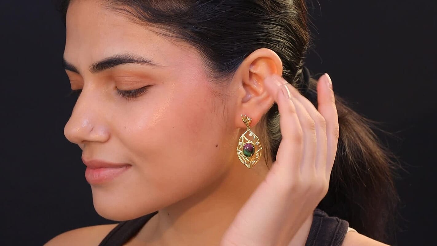 EverTrue Ruby Zoisite and White Zircon 10.65 ctw Earrings in 18K YG Plated