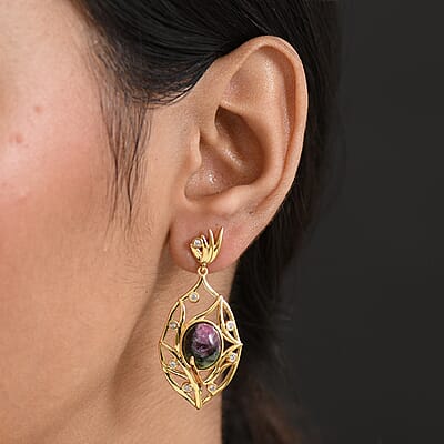 EverTrue Ruby Zoisite and White Zircon 10.65 ctw Earrings in 18K YG Plated