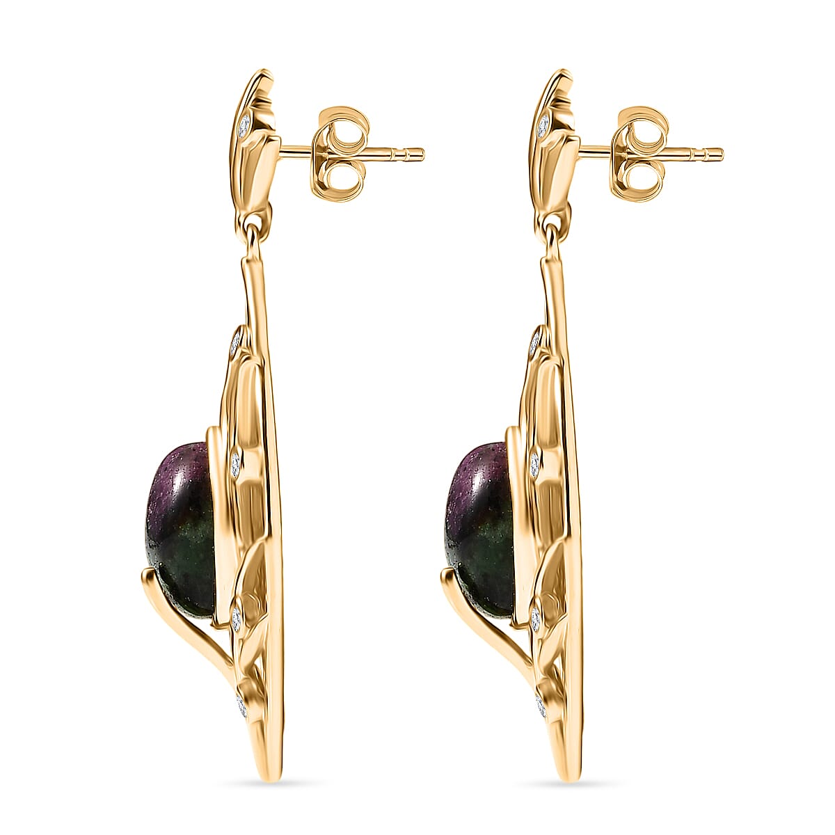 EverTrue Ruby Zoisite and White Zircon 10.65 ctw Earrings in 18K YG Plated