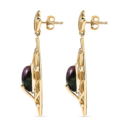 EverTrue Ruby Zoisite and White Zircon 10.65 ctw Earrings in 18K YG Plated