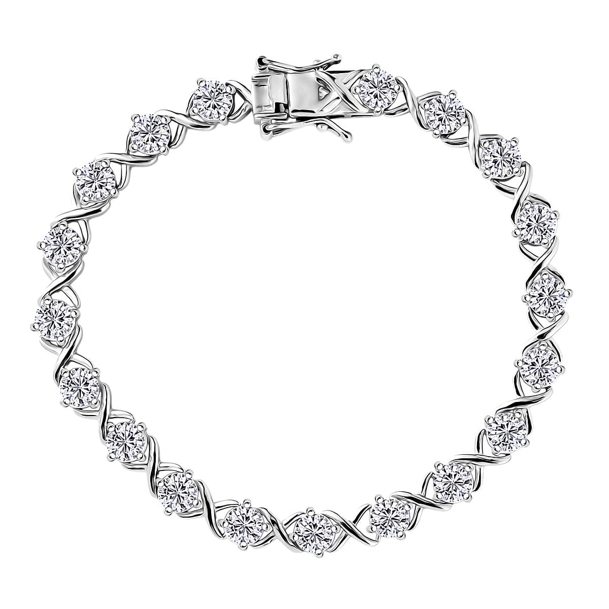 D'Joy Moissanite 9.00 ctw XOXO Bracelet in Rhodium Over Sterling Silver (7.25 In) image number 0