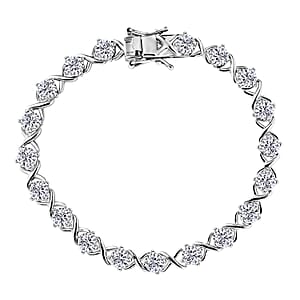D'Joy Moissanite 9.00 ctw XOXO Bracelet in Rhodium Over Sterling Silver (7.25 In)