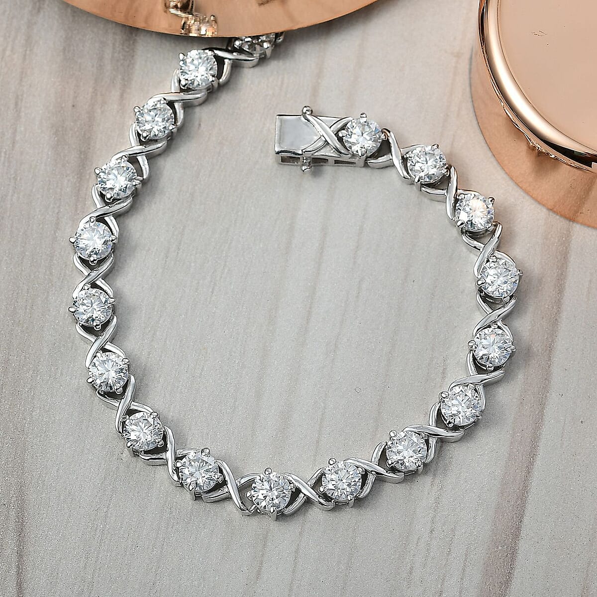 D'Joy Moissanite 9.00 ctw XOXO Bracelet in Rhodium Over Sterling Silver (7.25 In) image number 1
