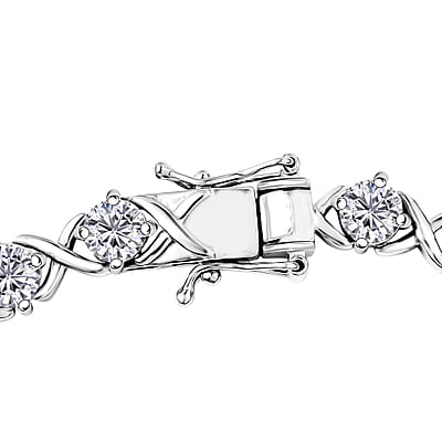 D'Joy Moissanite 9.00 ctw XOXO Bracelet in Rhodium Over Sterling Silver (7.25 In)