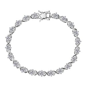 D'Joy Moissanite 10.00 ctw XOXO Bracelet in Rhodium Over Sterling Silver (8.00 In)