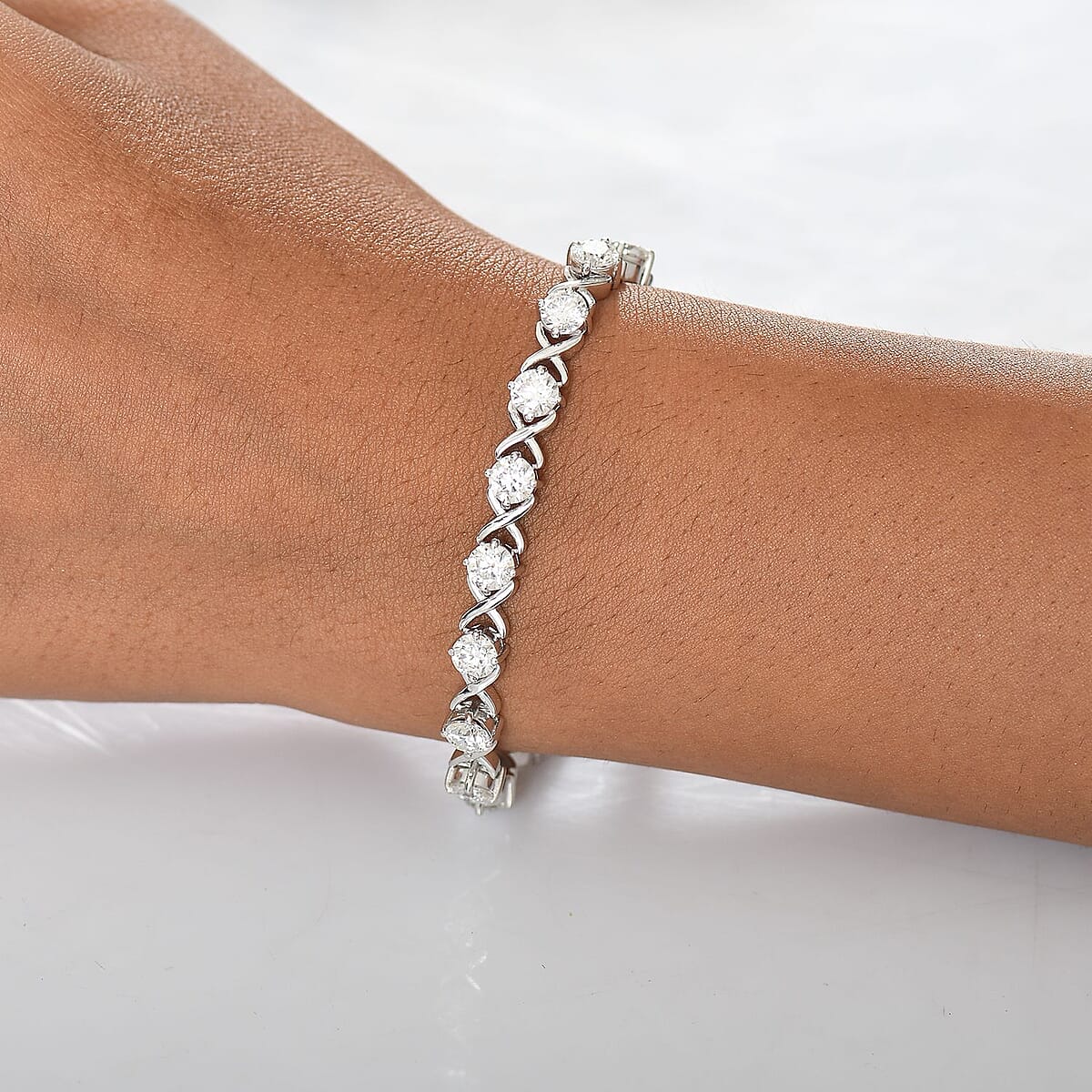 D'Joy Moissanite 10.00 ctw XOXO Bracelet in Rhodium Over Sterling Silver (8.00 In) image number 2