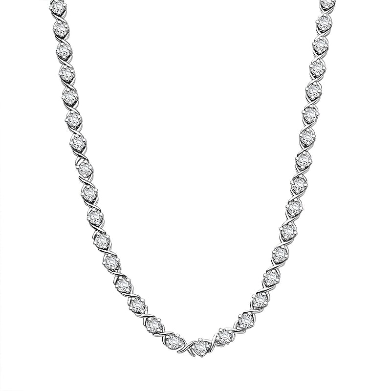 D'Joy Moissanite 15.10 ctw XOXO Necklace in Rhodium Over Sterling Silver 18 Inches