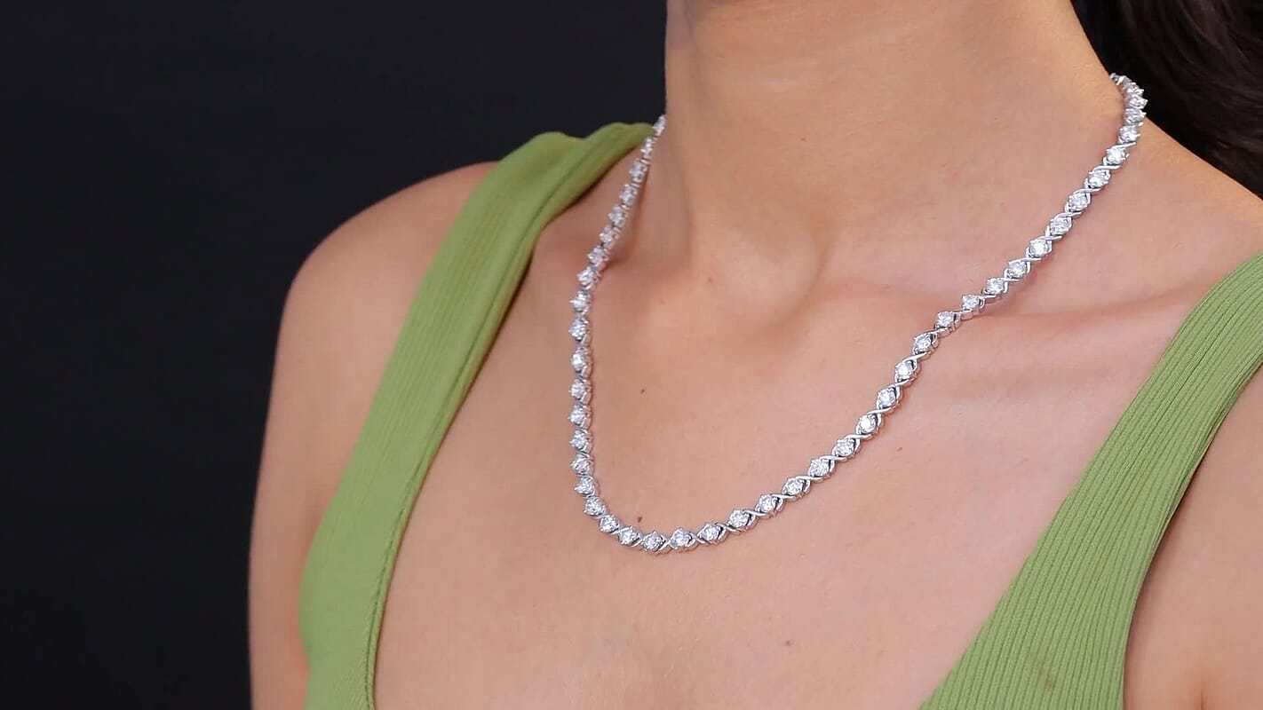 D'Joy Moissanite 15.10 ctw XOXO Necklace in Rhodium Over Sterling Silver 18 Inches