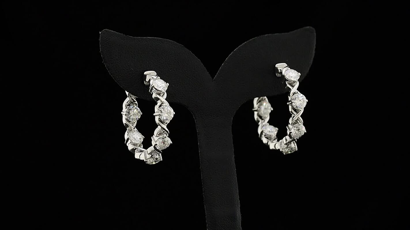 D'Joy Moissanite 6.65 ctw XOXO Hoop Earrings in Rhodium Over Sterling Silver