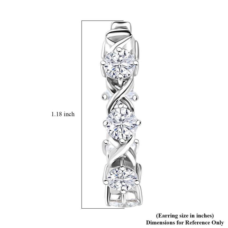 D'Joy Moissanite 6.65 ctw XOXO Hoop Earrings in Rhodium Over Sterling Silver