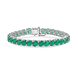 EverTrue Verde Onyx and White Zircon 37.60 ctw Garland of Leaves Bracelet in Platinum Bond (8.00 In)
