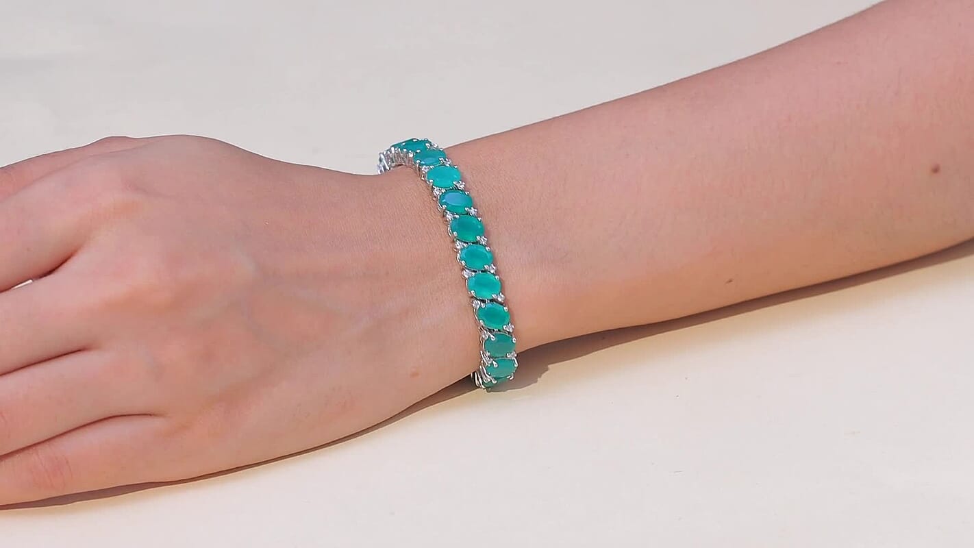 EverTrue Verde Onyx, White Zircon Bracelet in Platinum Bond (8.00 In) 37.60 ctw