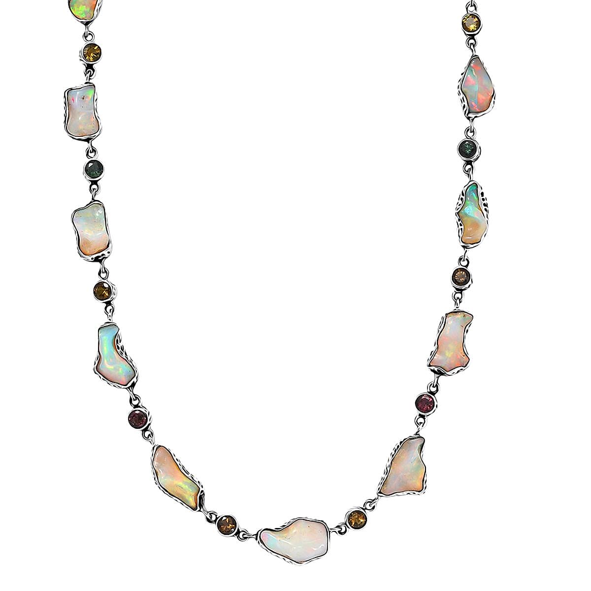 D'Joy Artisan Crafted Ethiopian Welo Opal and Multi-Tourmaline 2.75 ctw Necklace in Sterling Silver 18-20 Inches image number 0