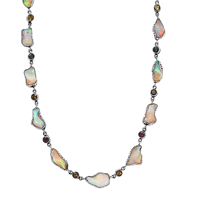D'Joy Artisan Crafted Ethiopian Welo Opal and Multi-Tourmaline 2.75 ctw Necklace in Sterling Silver 18-20 Inches