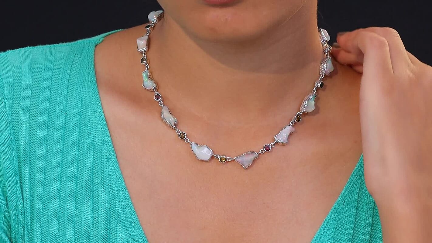 D'Joy Artisan Crafted Ethiopian Welo Opal and Multi-Tourmaline 2.75 ctw Necklace in Sterling Silver 18-20 Inches
