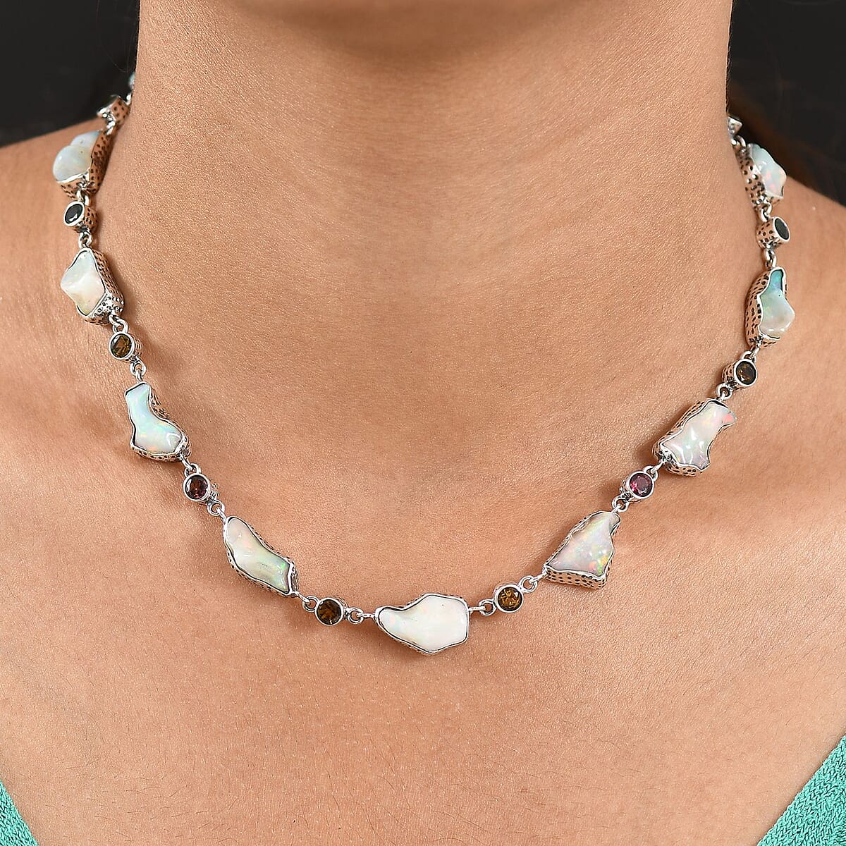D'Joy Artisan Crafted Ethiopian Welo Opal and Multi-Tourmaline 2.75 ctw Necklace in Sterling Silver 18-20 Inches image number 2