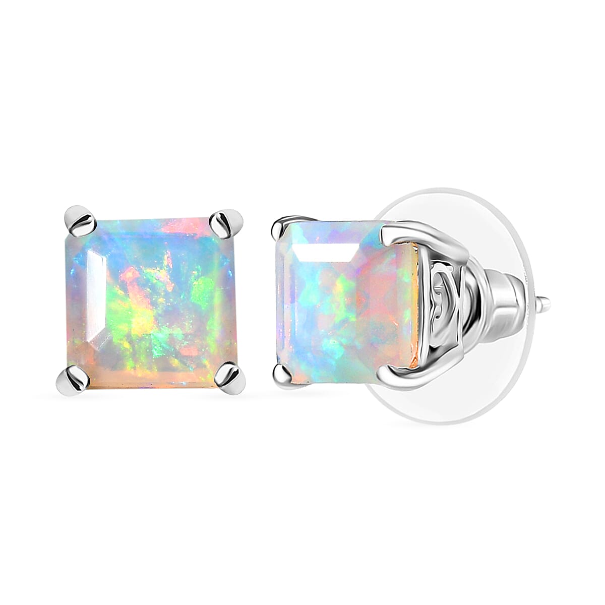 Doorbuster D'Joy AAA Ethiopian Welo Opal 3.10 ctw Stud Earrings in Rhodium Over Sterling Silver image number 0