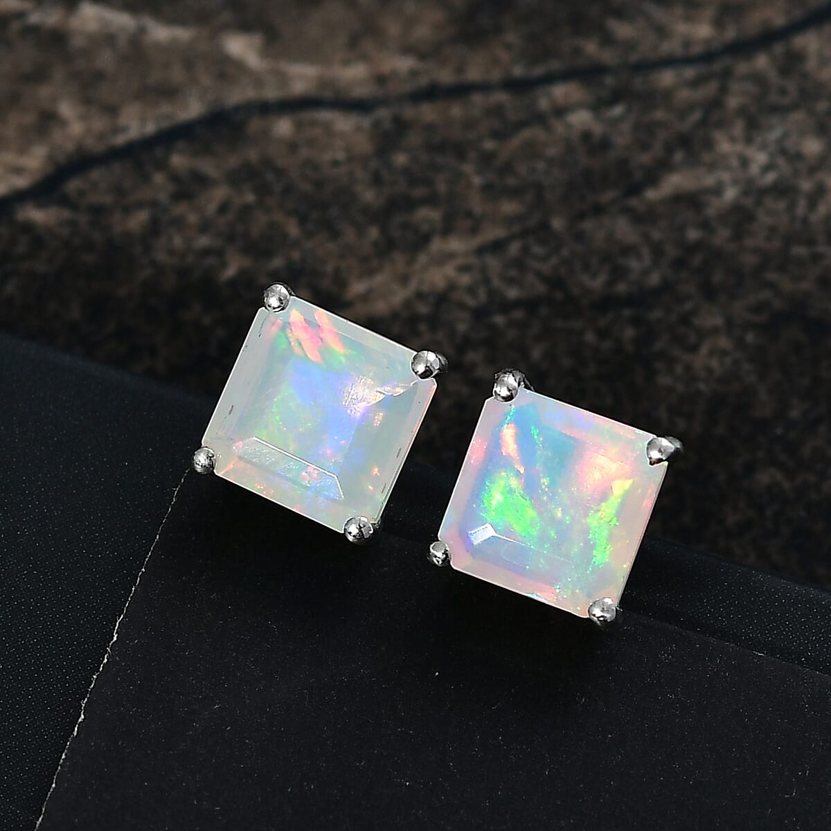 Doorbuster D'Joy AAA Ethiopian Welo Opal 3.10 ctw Stud Earrings in Rhodium Over Sterling Silver image number 1